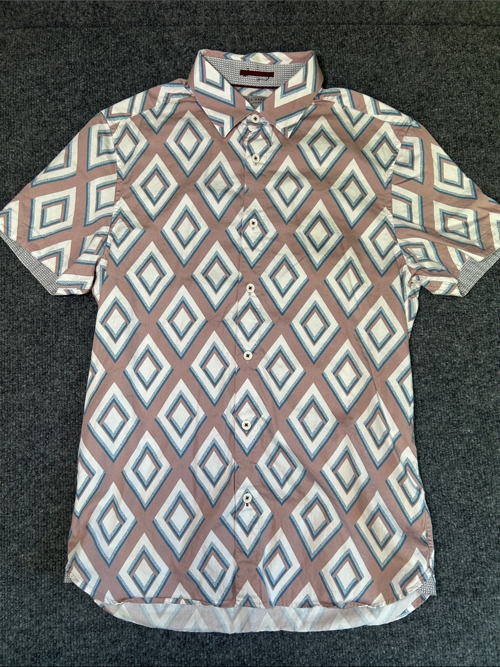 Ted Baker Short-Sleeve Button-Down Diamond Print Shirt - Brown/Blue Men’s Size 2